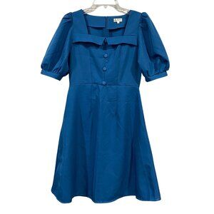 JuJu Store Teal Puff Sleeve Midi Dress L Light Academia Romantic Classiccore